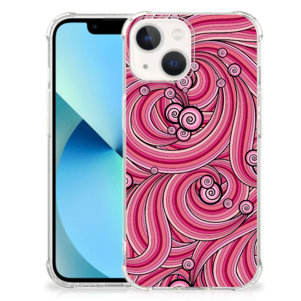 iPhone 13 mini Back Cover Swirl Pink met uniek design van roze krullen en spiralen đ¸