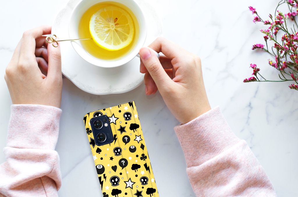 Mobiel BookCase OPPO Find X5 Lite | Reno7 5G Punk Geel - B2C Telecom