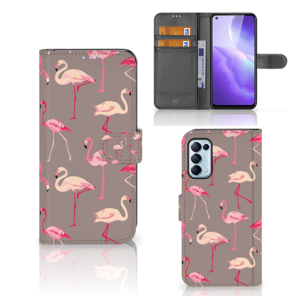 OPPO Find X3 Lite Telefoonhoesje met Pasjes Flamingo