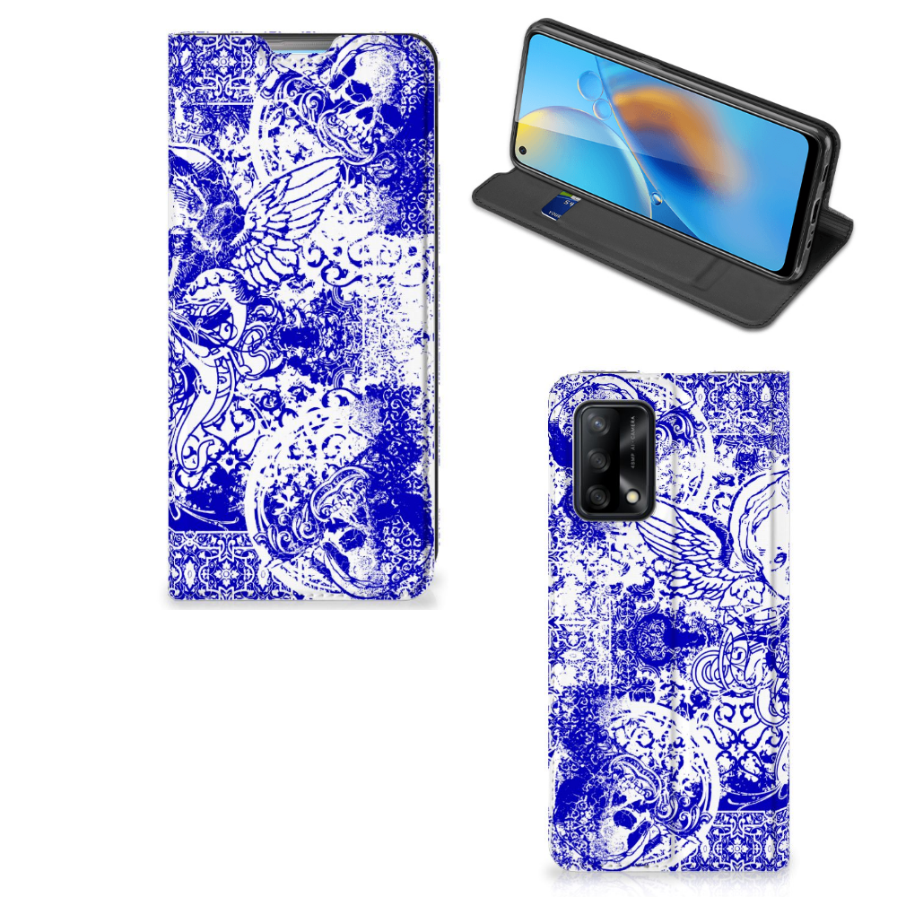 Mobiel BookCase OPPO A74 4G Angel Skull Blauw - B2C Telecom