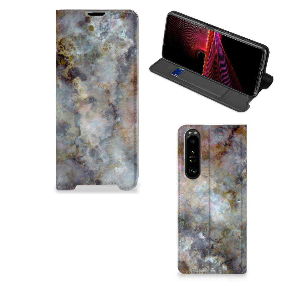 Sony Xperia 1 III Standcase Marmer Grijs