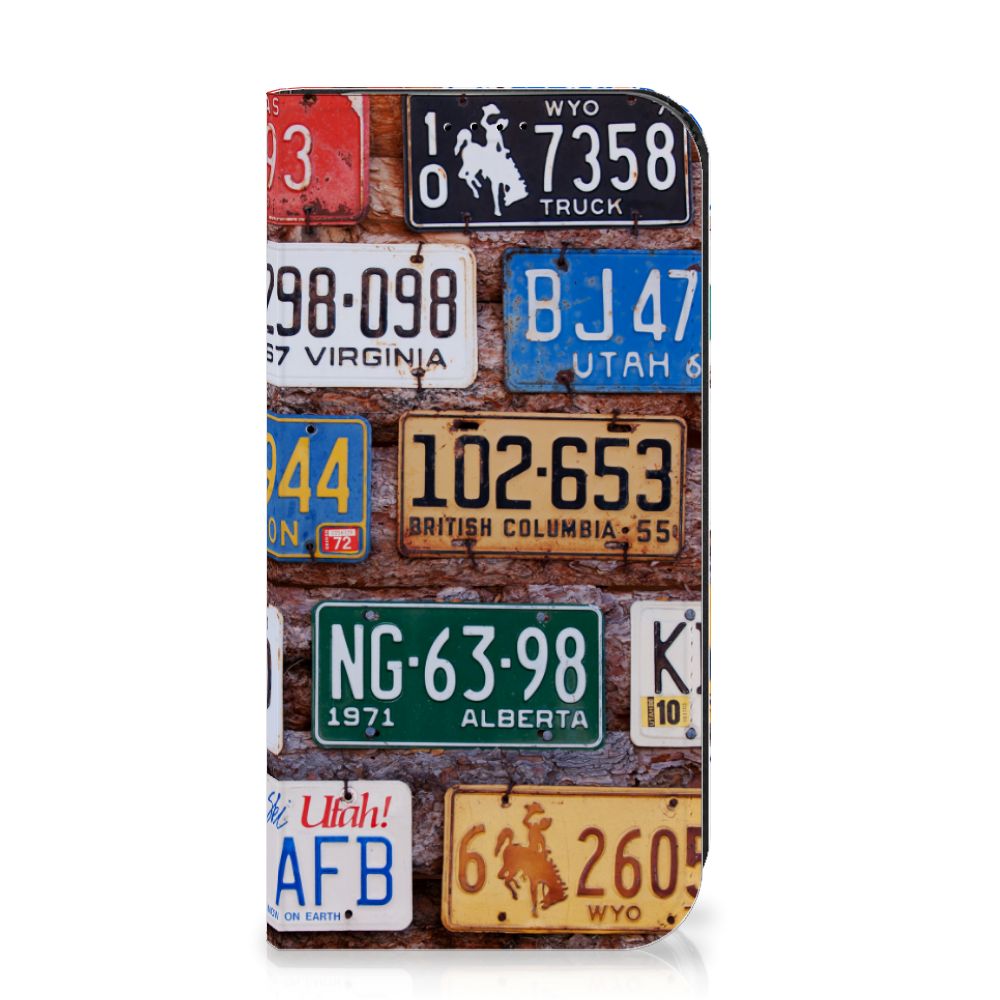 iPhone 15 Pro Stand Case Kentekenplaten met diverse Amerikaanse kentekenplaten prints, kleurrijk en uniek!