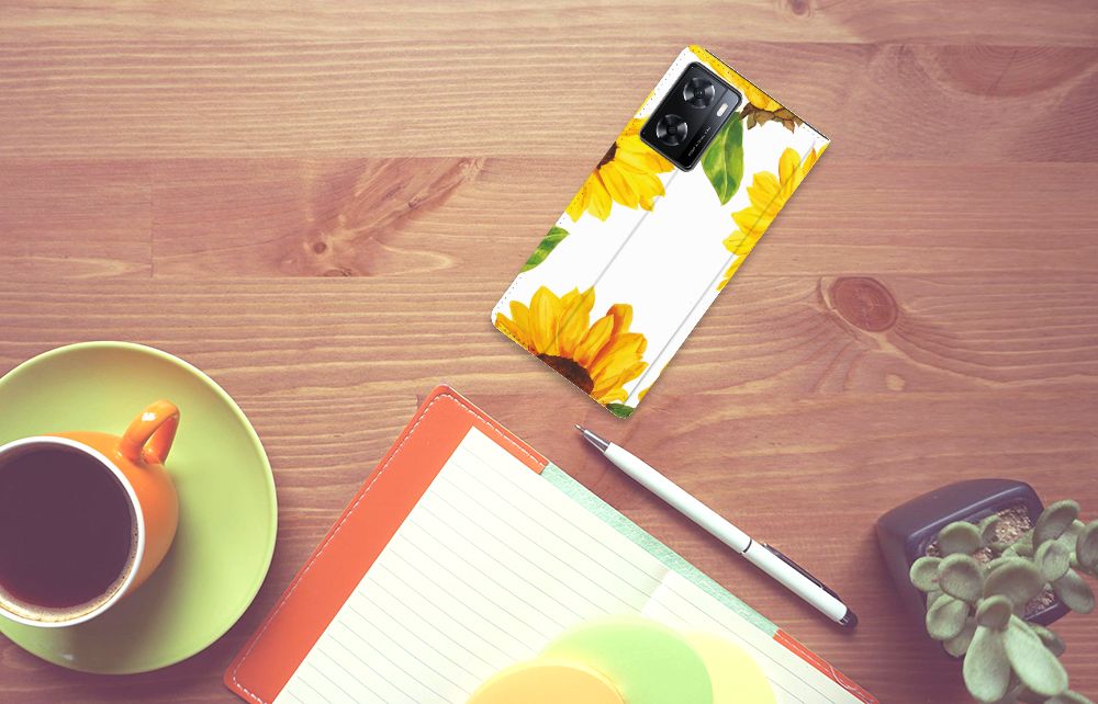 Smart Cover voor OPPO A57 | A57s | A77 4G Zonnebloemen - B2C Telecom