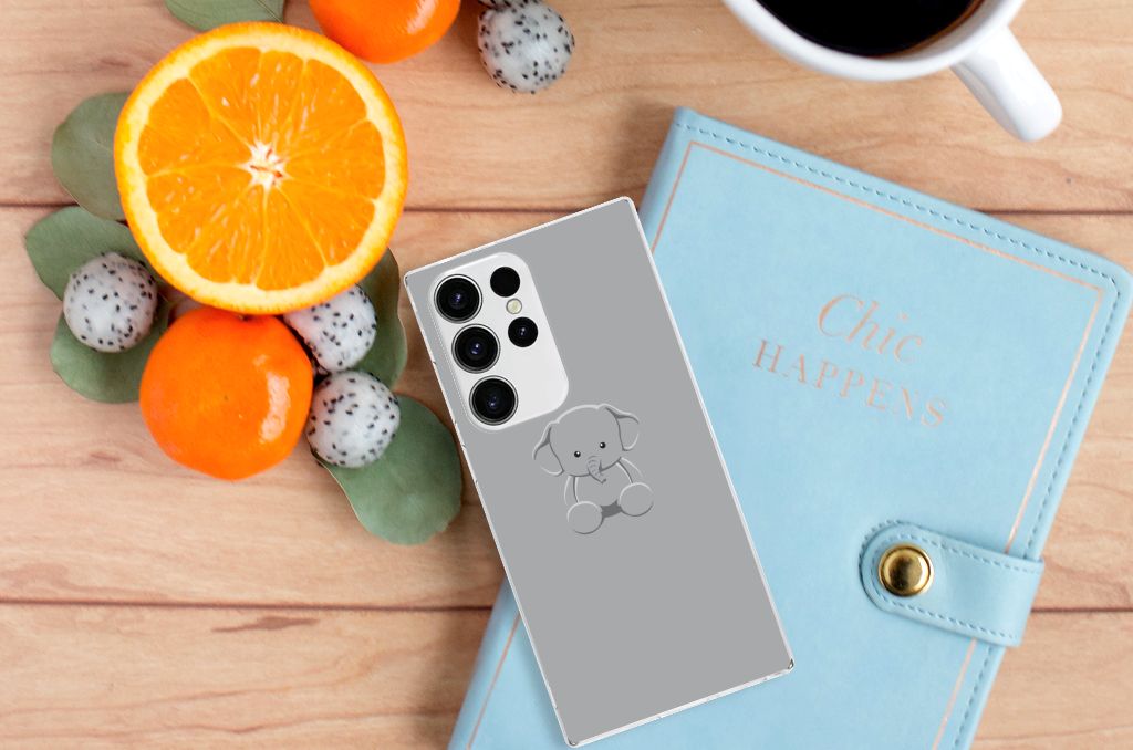 Samsung Galaxy S23 Ultra Telefoonhoesje met Naam Grijs Baby Olifant B2C Telecom