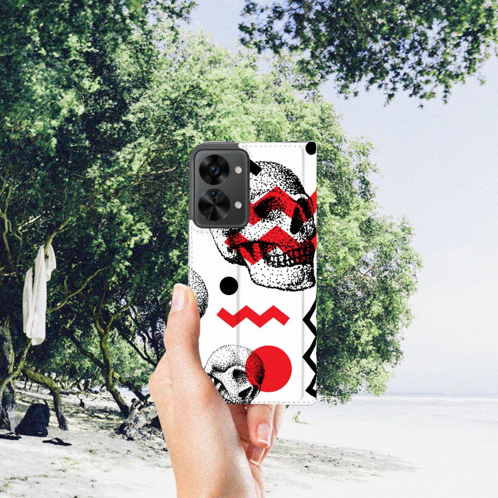 Mobiel BookCase OnePlus Nord 2T Skull Red - B2C Telecom