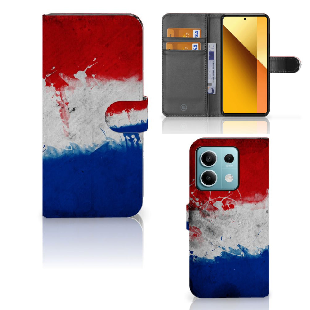 Xiaomi Redmi Note 13 5G Bookstyle Case Nederland met pasjeshouder en design van de Nederlandse vlag.