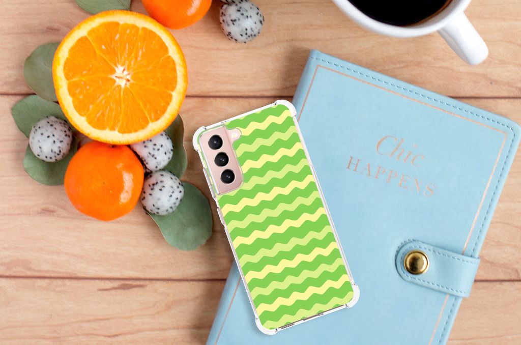 Samsung Galaxy S21 FE Doorzichtige Silicone Hoesje Waves Green B2C Telecom