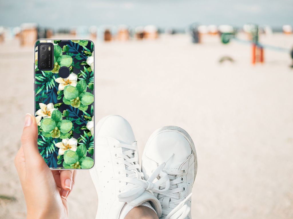 Alcatel 1S (2021) TPU Case Orchidee Groen B2C Telecom