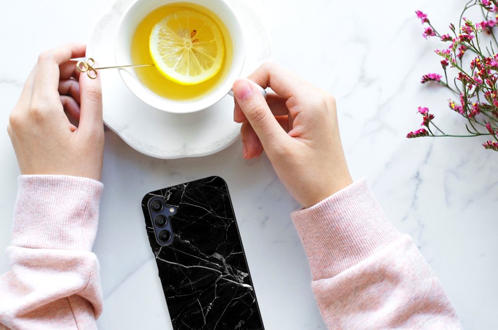 Samsung Galaxy A15 Marmeren Print Telefoonhoesje Marmer Zwart - Origineel Cadeau Vader B2C Telecom