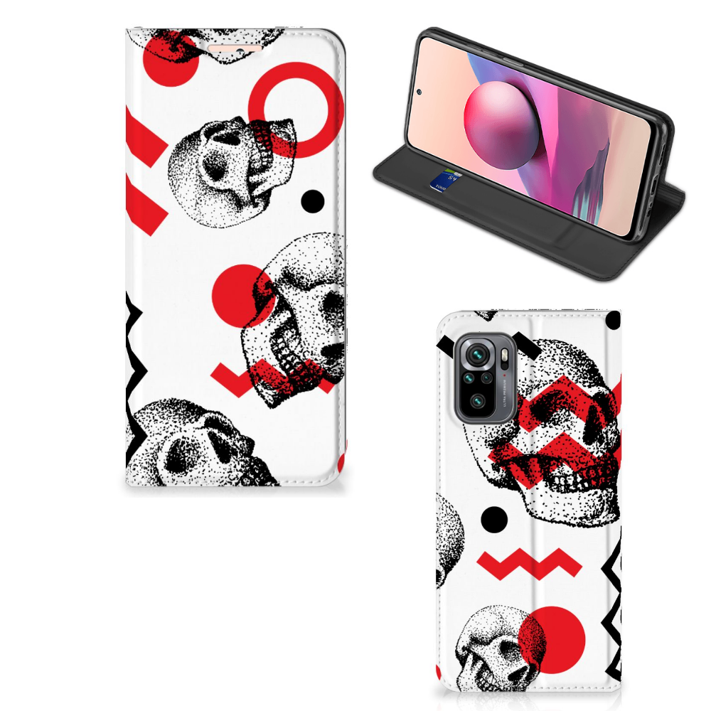 Mobiel BookCase Xiaomi Redmi Note 10 4G | 10S | Poco M5s Skull Red - B2C Telecom