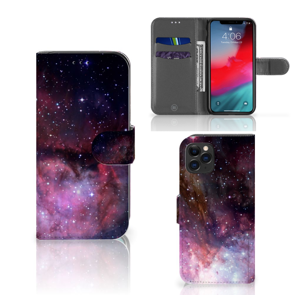 Book Case voor Apple iPhone 11 Pro Galaxy met sterren en planeten design, drie pasjes en sluit lipje đ.