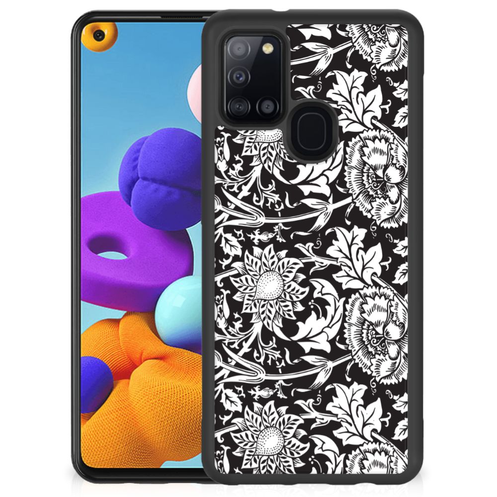 Samsung Galaxy A21s Skin Case Black Flowers