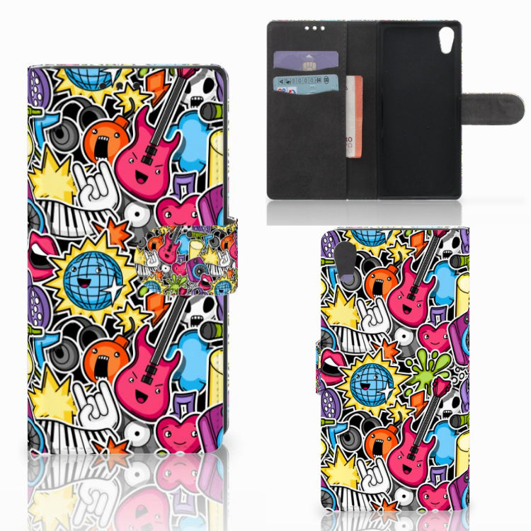 Sony Xperia XA1 Wallet Case met Pasjes Punk Rock