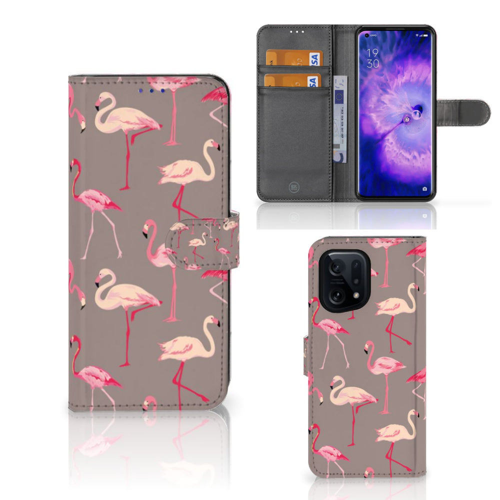 OPPO Find X5 Telefoonhoesje met Pasjes Flamingo