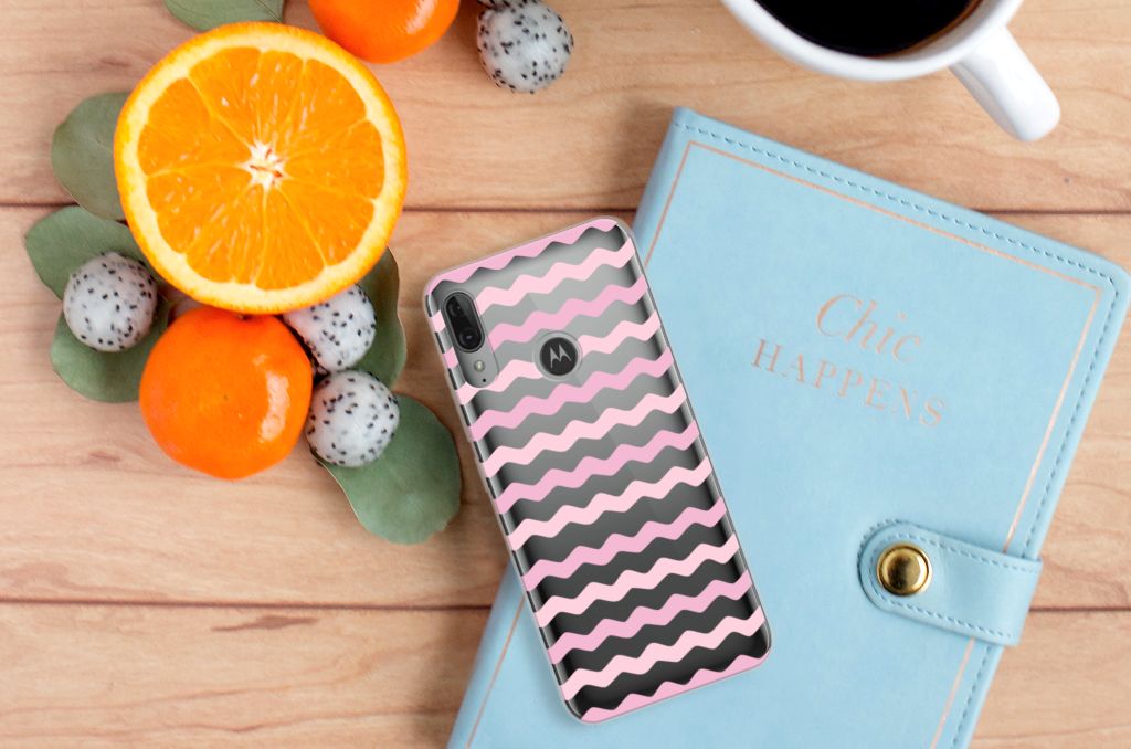 Motorola Moto E6 Plus TPU bumper Waves Roze