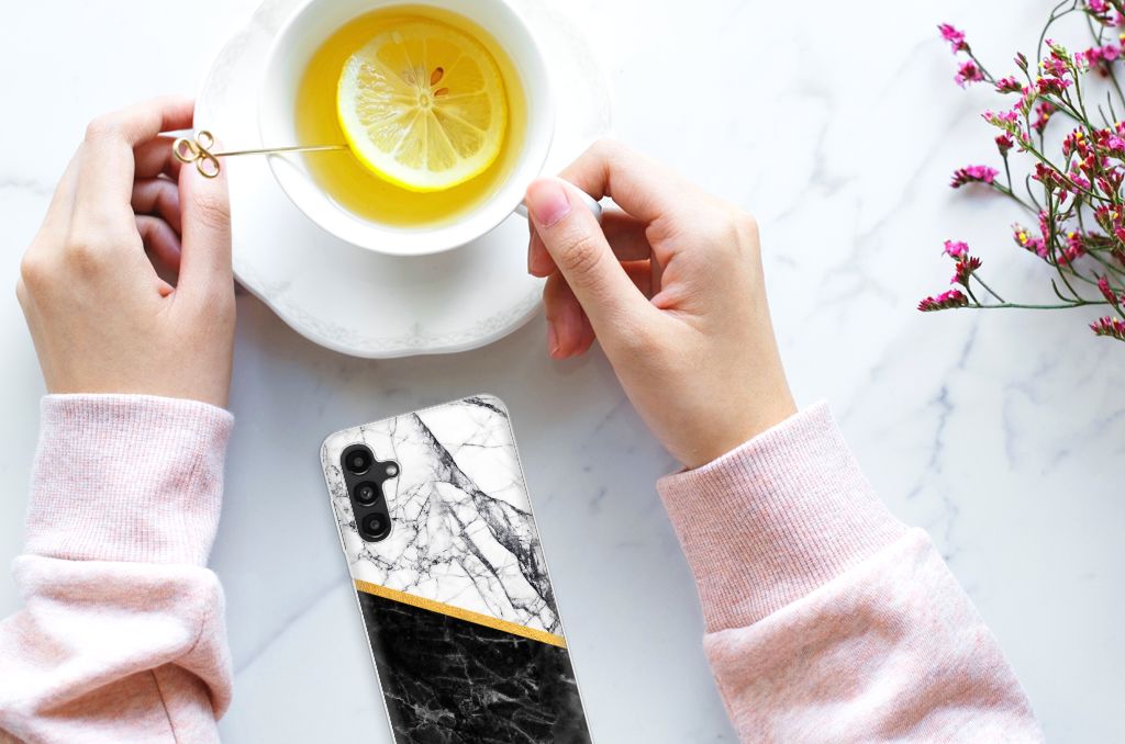 Samsung Galaxy A13 | A04s TPU Siliconen Hoesje Marmer Wit Zwart - Origineel Cadeau Man B2C Telecom