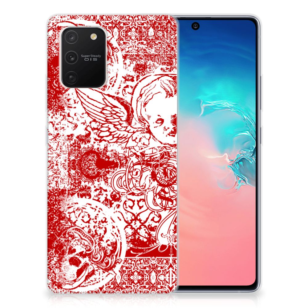 Silicone Back Case Samsung Galaxy S10 Lite Angel Skull Rood