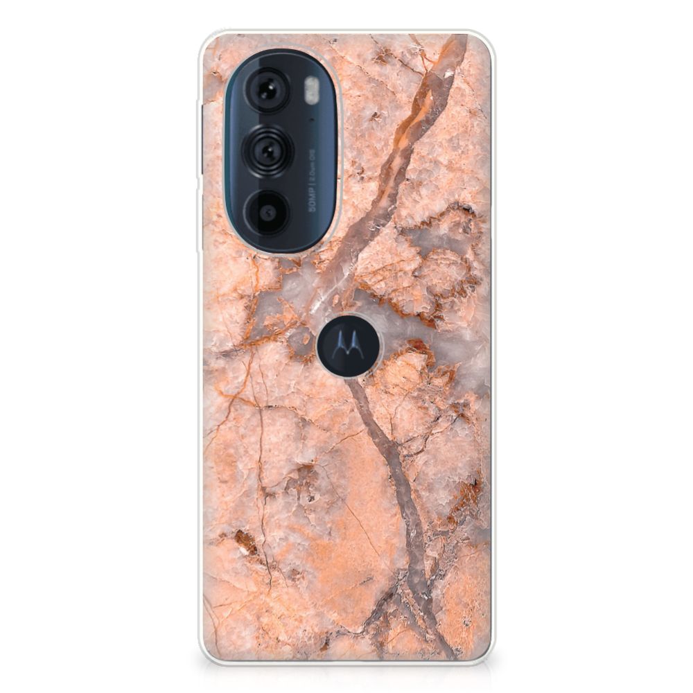 Motorola Edge 30 Pro TPU Siliconen Hoesje Marmer Oranje B2C Telecom
