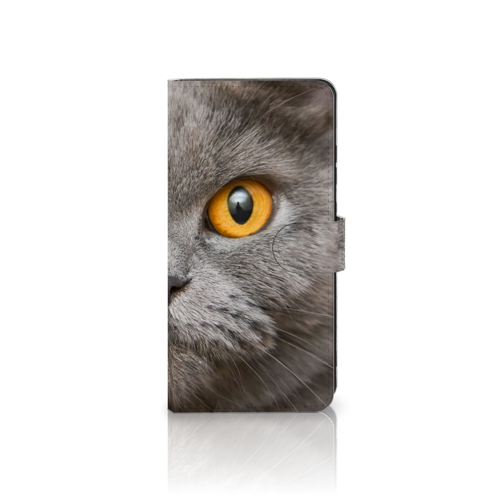 Telefoonhoesje met Pasjes Samsung Galaxy S25 Ultra Britse Korthaar met afbeelding van grijze kat en gele ogen.