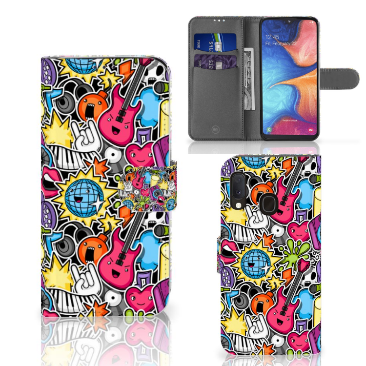Samsung Galaxy A20e Wallet Case met Pasjes Punk Rock