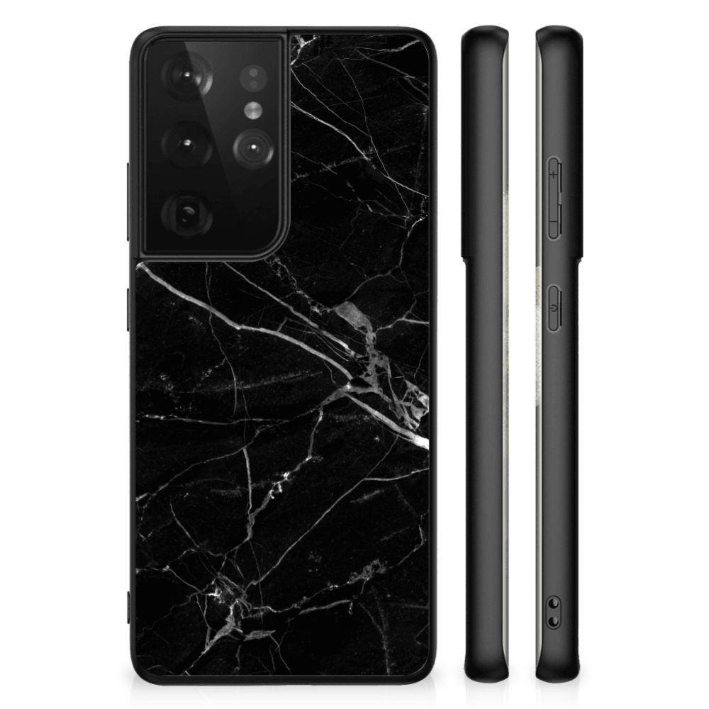 Samsung Galaxy S21 Ultra Marmeren Print Telefoonhoesje Marmer Zwart - Origineel Cadeau Vader B2C Telecom