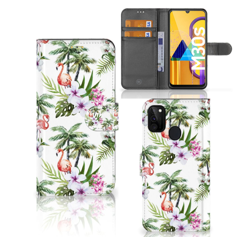Samsung Galaxy M21 | M30s Telefoonhoesje met Pasjes Flamingo Palms