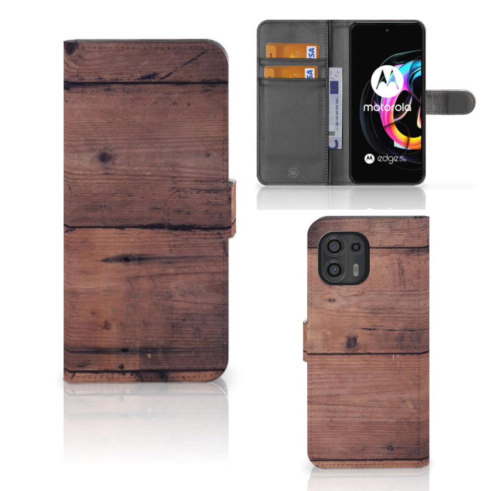 Motorola Edge 20 Lite Book Style Case Old Wood
