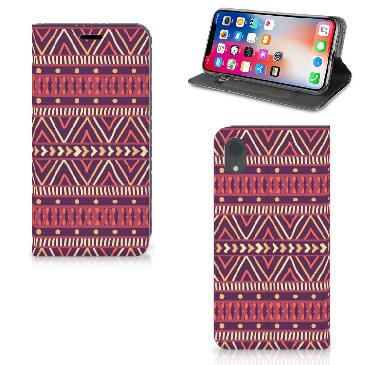 Apple iPhone Xr Hoesje met Magneet Aztec Paars