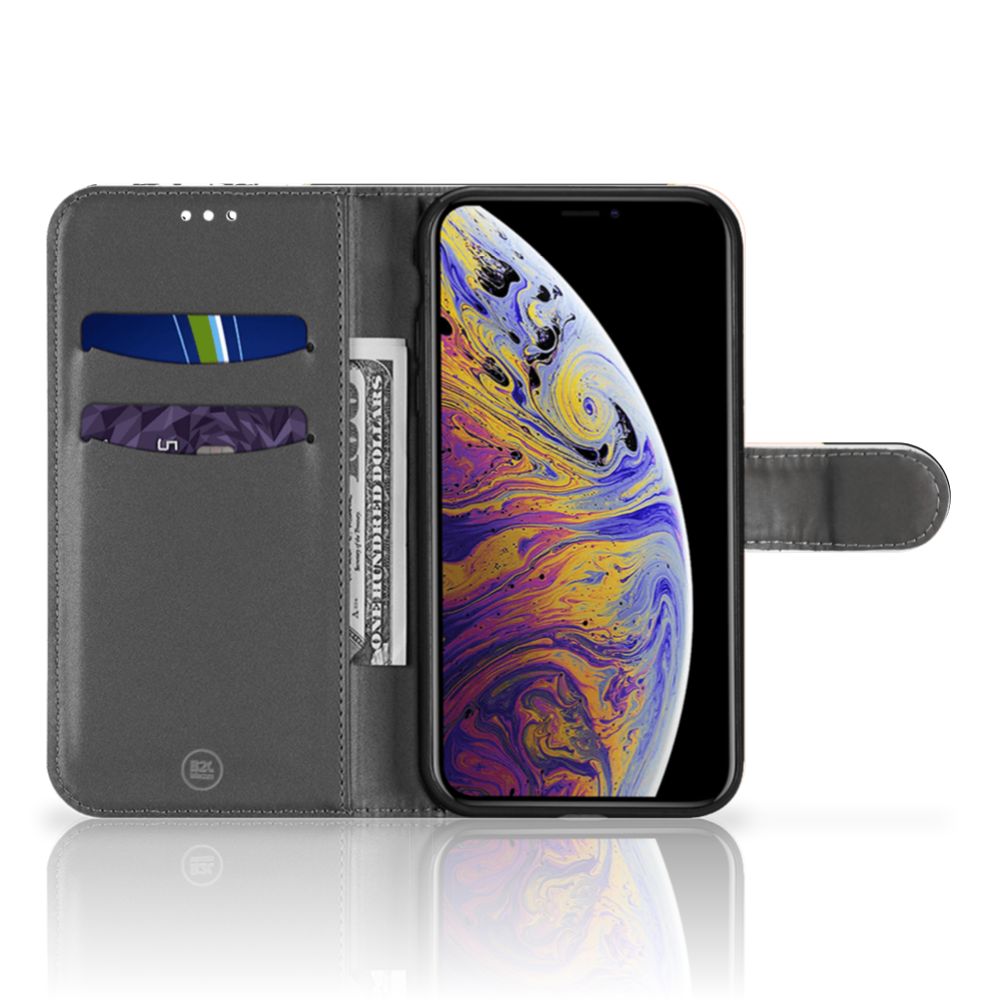 Apple iPhone 11 Book Case Zwart Roze Vormen