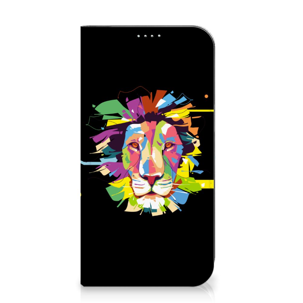 iPhone 15 Plus Magnet Case Lion Color - kleurrijk lion design op een zwarte achtergrond đĻ