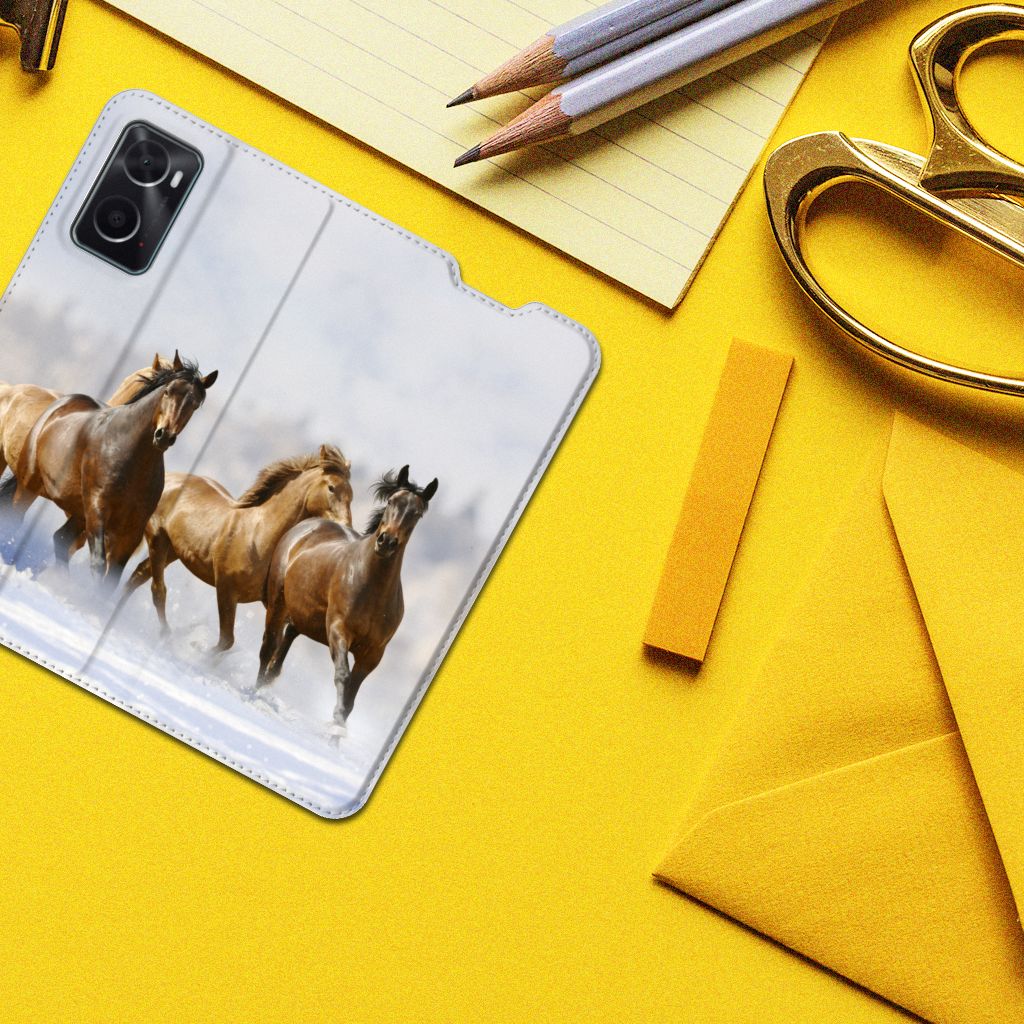 OPPO A96 | A76 Hoesje maken Paarden met rennende paarden op een kleurrijke achtergrond