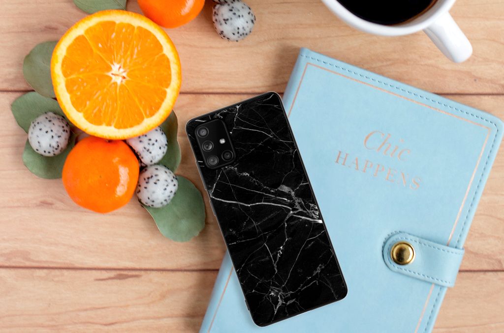 Samsung Galaxy A71 Marmeren Print Telefoonhoesje Marmer Zwart - Origineel Cadeau Vader B2C Telecom