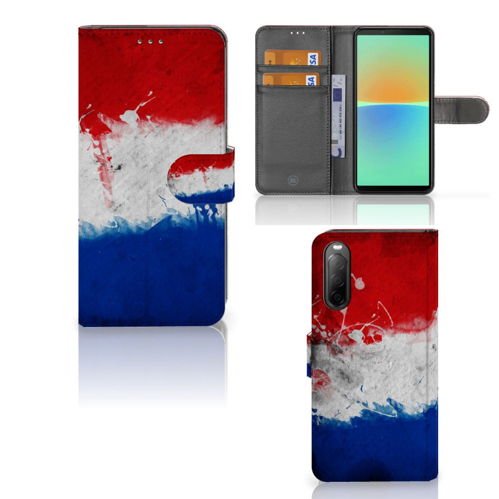 Sony Xperia 10 IV Bookstyle Case Nederland met artistiek design van de Nederlandse vlag.