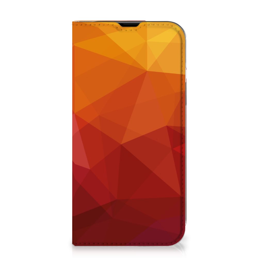 Stand Case voor iPhone 14 Polygon Red met abstracte oranje en rode kleuren.