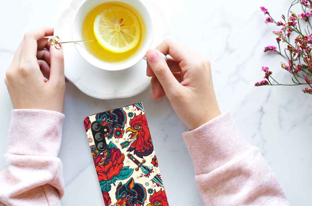 Stand Case voor Samsung Galaxy A14 5G Old Skool met vintage tattoo-achtige print op creatieve achtergrond.