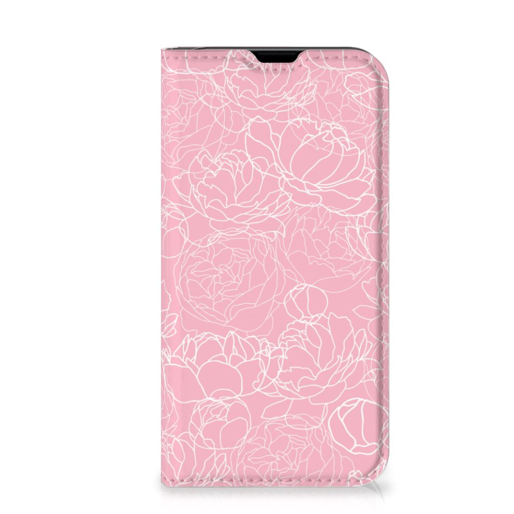 iPhone 13 Mini Smart Cover White Flowers met een prachtig roze bloemenpatroon đ¸