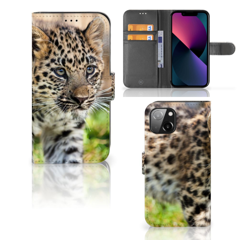 Apple iPhone 13 Telefoonhoesje met Pasjes Baby Luipaard