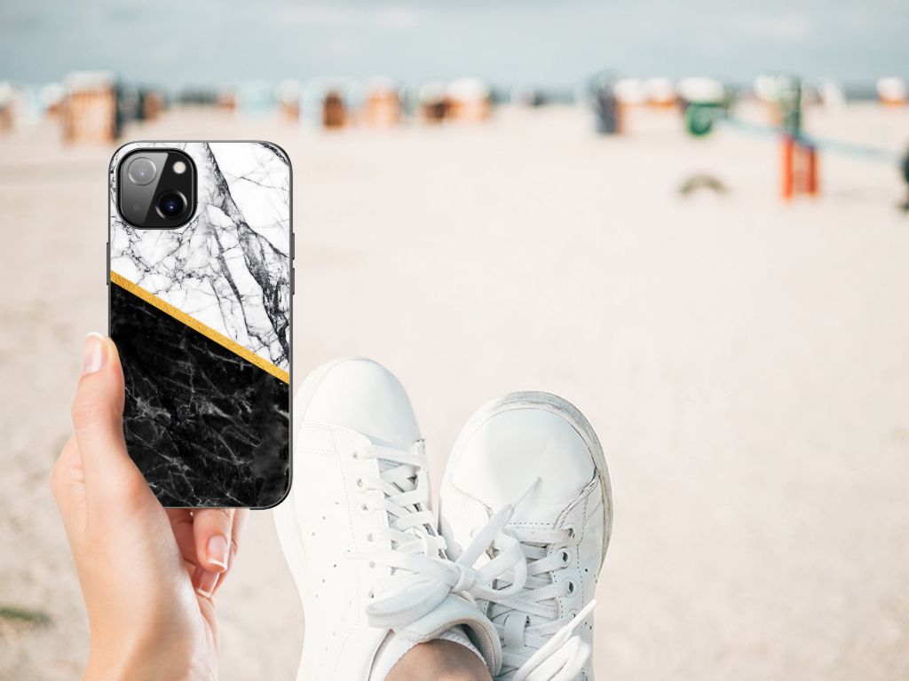Apple iPhone 13 Marmeren Print Telefoonhoesje Marmer Wit Zwart - Origineel Cadeau Man B2C Telecom