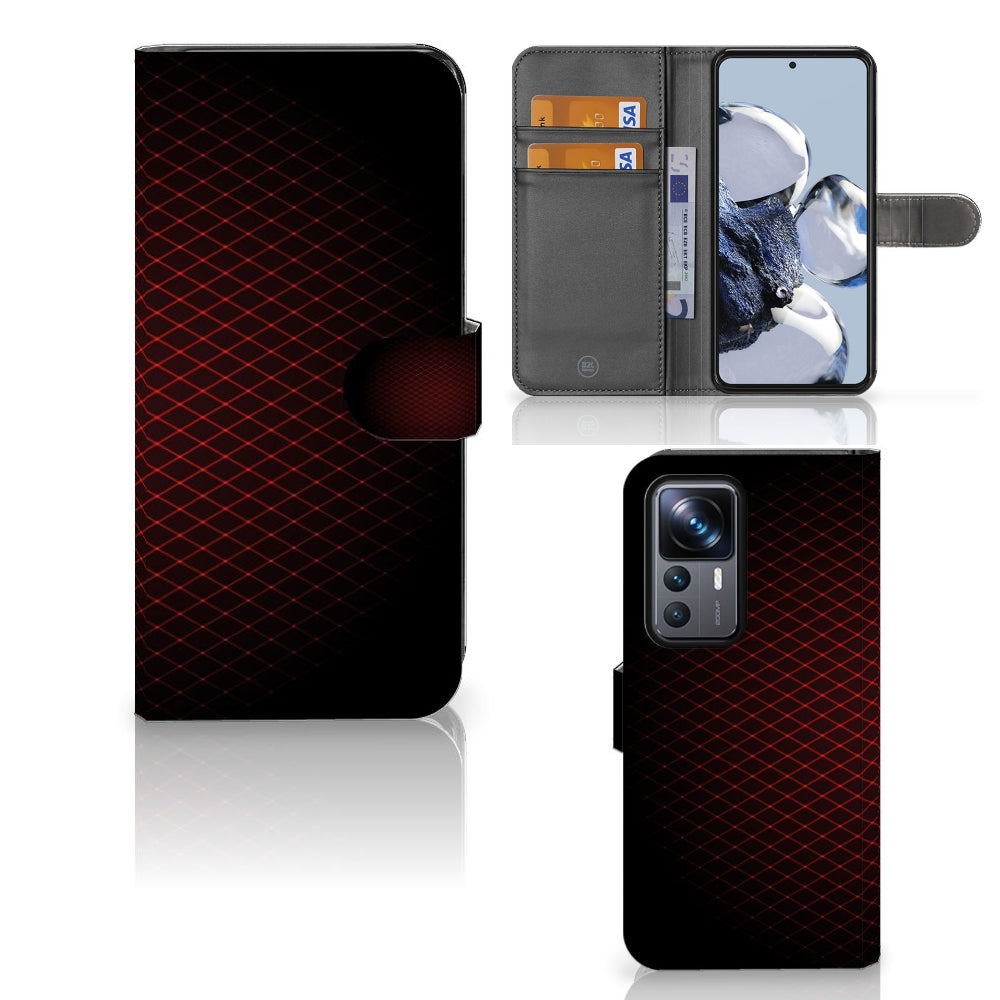 Xiaomi 12T | 12T Pro Telefoon Hoesje Geruit Rood met ruimte voor 3 pasjes en minimalistisch design.