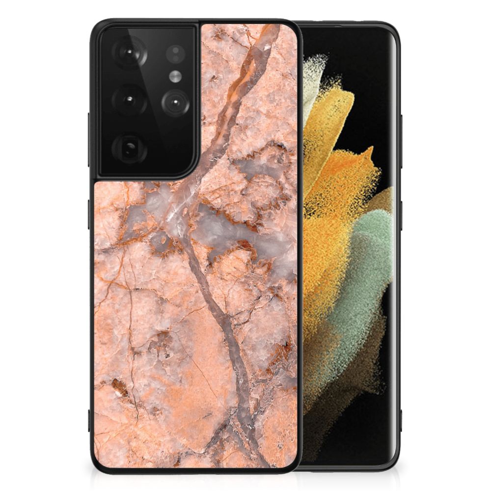 Samsung Galaxy S21 Ultra Marmeren Print Telefoonhoesje Marmer Oranje B2C Telecom