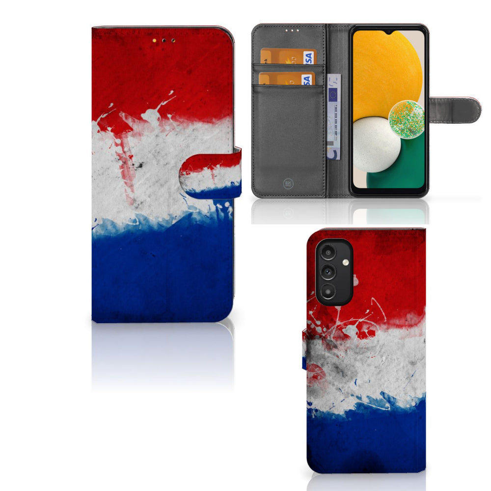 Samsung Galaxy A14 5G Bookstyle Case Nederland met artistiek ontwerp van de Nederlandse vlag