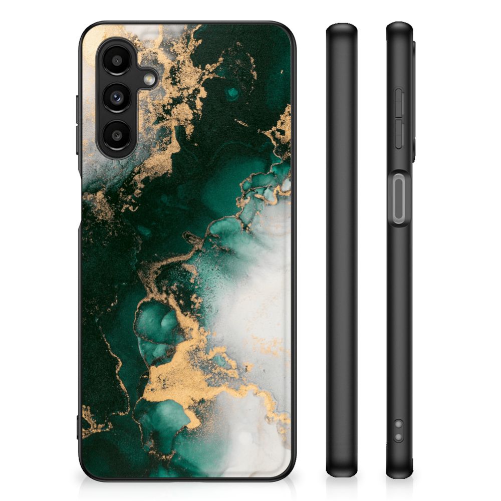 Marmeren Print Telefoonhoesje voor Samsung Galaxy A14 5G Marmer Groen met elegant groen en gouden patroon.