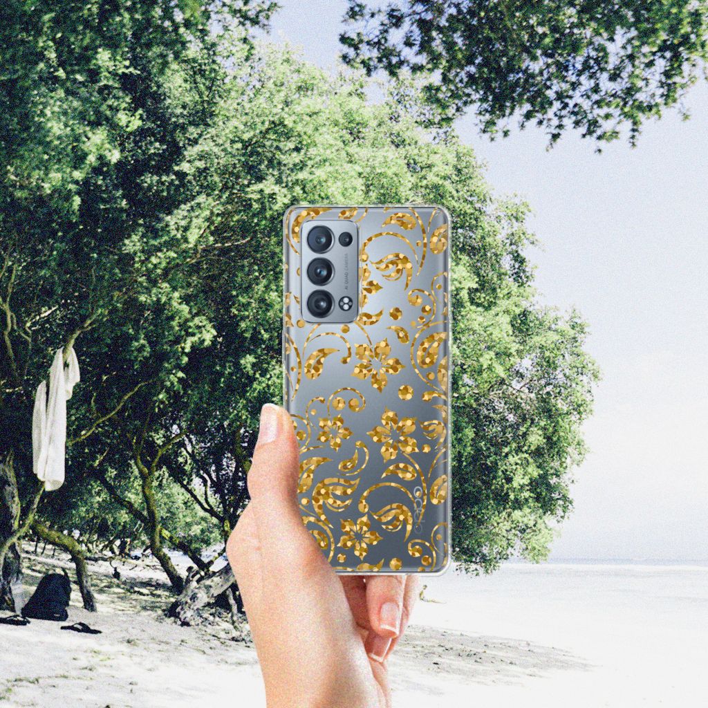 OPPO Reno 6 Pro Plus 5G TPU Case Gouden Bloemen B2C Telecom