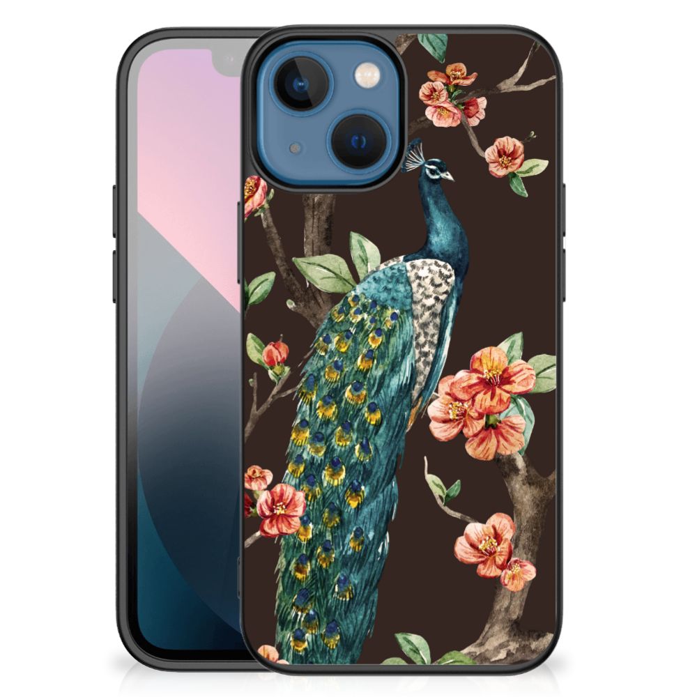 Apple iPhone 13 mini Dierenprint Telefoonhoesje Pauw met Bloemen