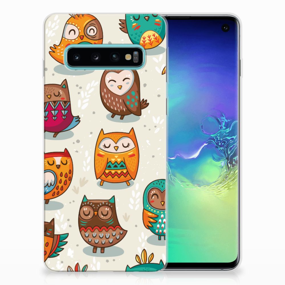 Samsung Galaxy S10 TPU Hoesje Vrolijke Uilen