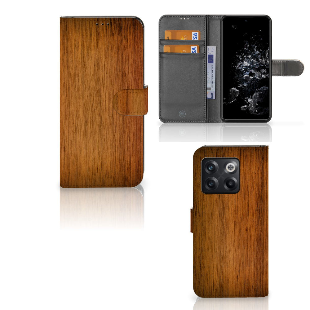 OnePlus 10T Book Style Case Donker Hout