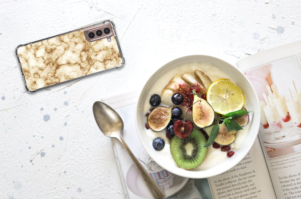 Samsung Galaxy S21 Plus Anti-Shock Hoesje Marmer Goud B2C Telecom