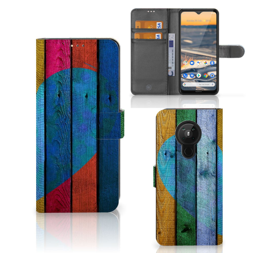 Nokia 5.3 Book Style Case Wood Heart - Cadeau voor je Vriend