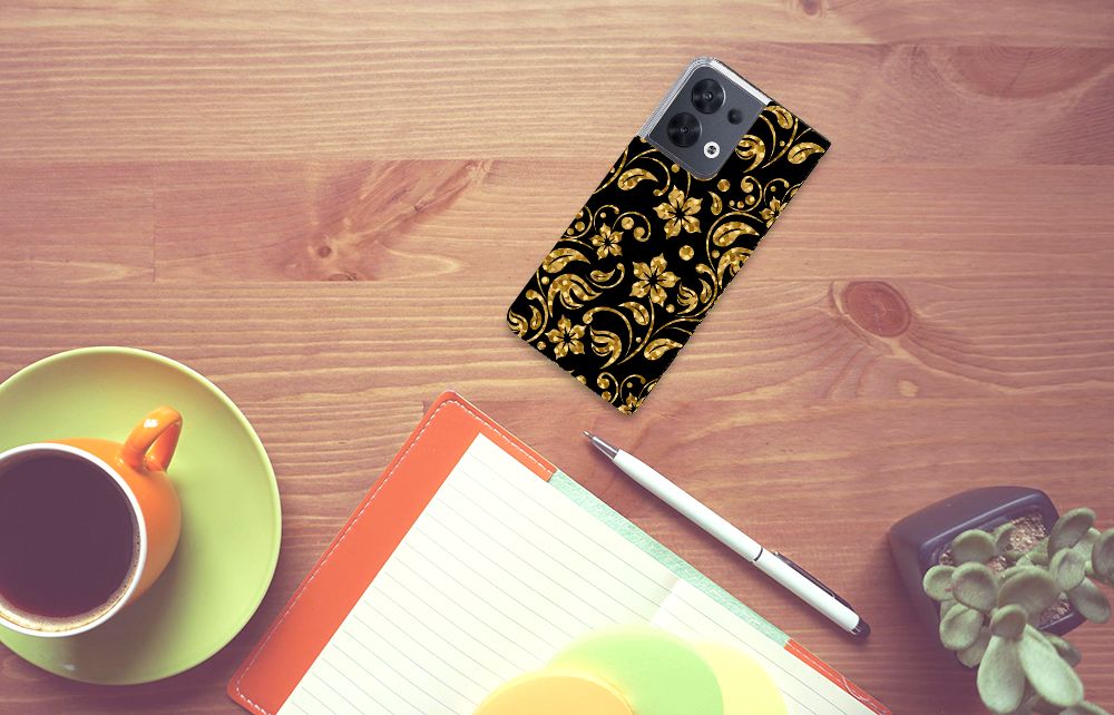 OPPO Reno8 Smart Cover Gouden Bloemen - B2C Telecom