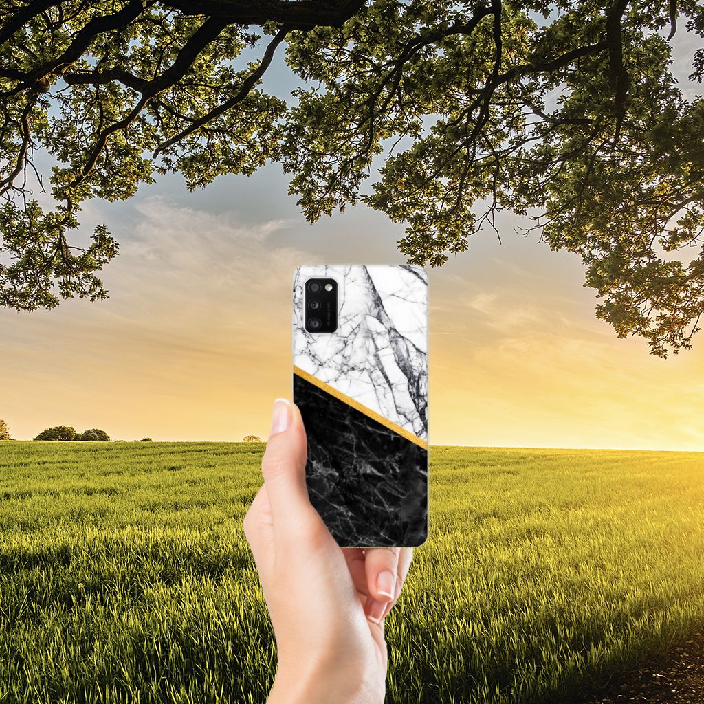 Samsung Galaxy A41 TPU Siliconen Hoesje Marmer Wit Zwart - Origineel Cadeau Man B2C Telecom
